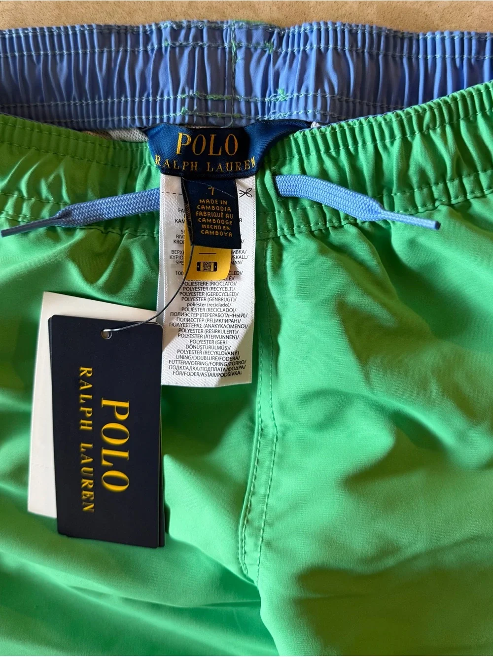 NWT Polo Ralph Lauren Boys Green Travelers Swim Trunks green kids size 7